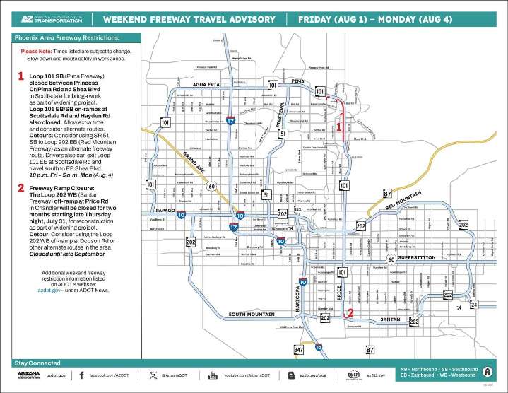 Loop 101 closure in Scottsdale tops weekend freeway work