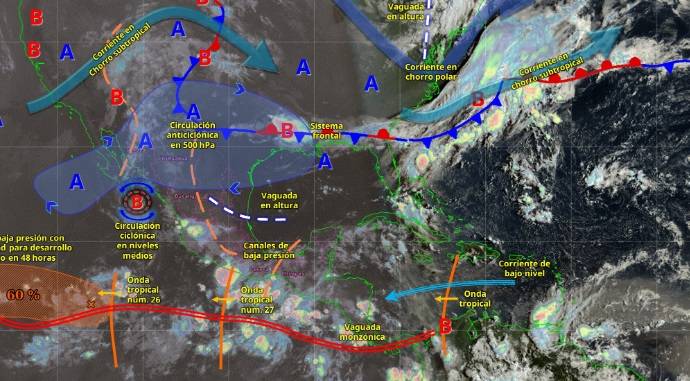 Alertan por lluvias intensas en Guerrero, Oaxaca, Chiapas y Veracruz