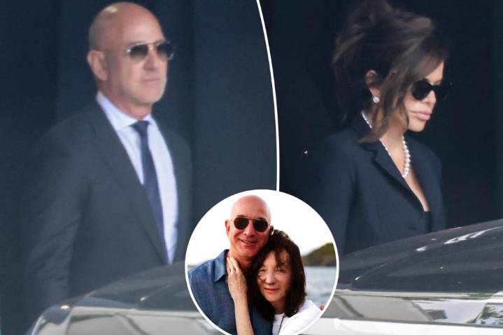 Jeff Bezos supported by Lauren Sanchez at his mom's funeral