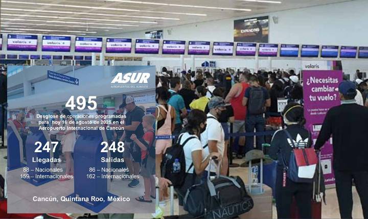 Vuelos en Aeropuerto de Cancún continúan en descenso, con 495 este sábado