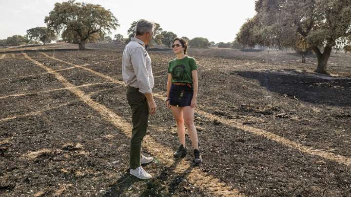 Ayuso visita Tres Cantos tras el incendio y llama a la unidad institucional para la recuperación