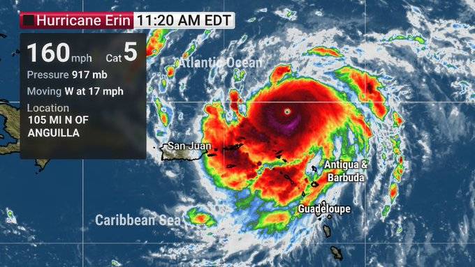 Erin se convierte en un catástrofico huracán categoría 5 en el Atlántico