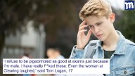 Male teenager bravely challenges gender stereotypes with an E and two Us