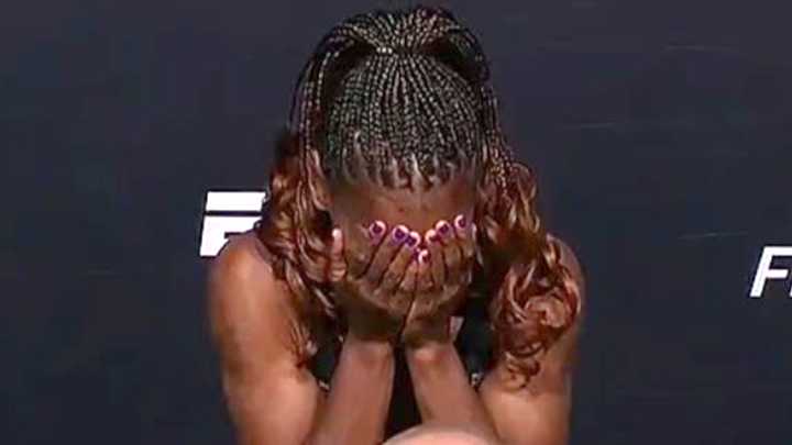 Female UFC star left humiliated with head in hands after official drops her intimate item at weigh in