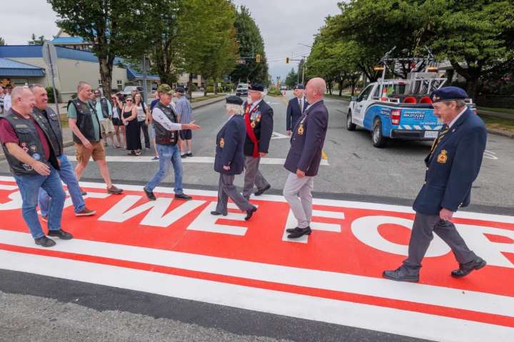 PHOTOS: New Lower Mainalnd crosswalk to honour veterans and Canadian Armed Forces