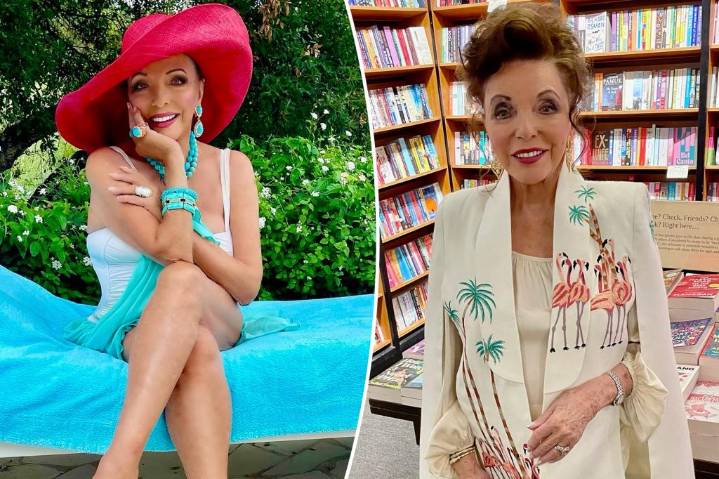 Joan Collins, 92, defies age in chic white swimsuit on vacation