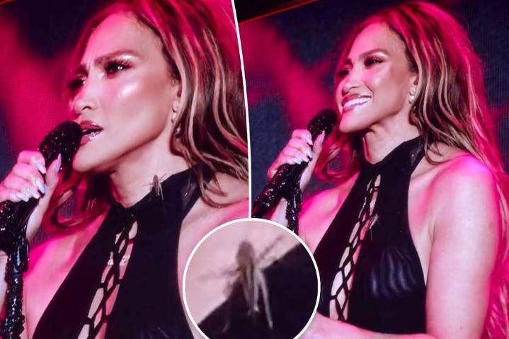 Jennifer Lopez discovers cricket crawling on her neck during concert