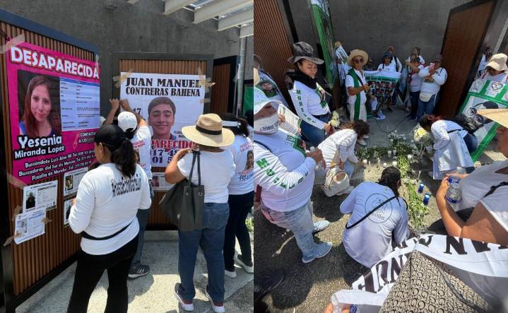 Fiscalía de Morelos instala mural móvil para colocar fichas de personas no localizadas; integrantes de colectivo ingresan de manera pacífica