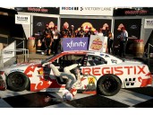NASCAR driver breaks collarbone in dramatic fall from car he climbed to celebrate win