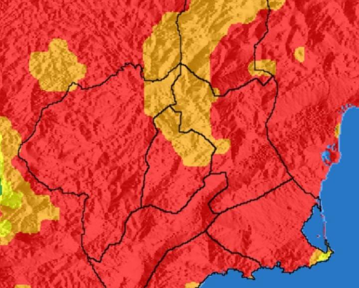Riesgo extremo de incendio forestal en toda la Región de Murcia este domingo