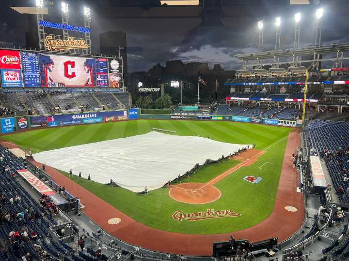 Guardians game vs. Rays on Monday delayed by rain in the seventh inning