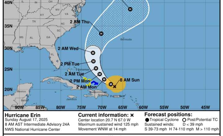 Huracán Erin continúa generando fuertes lluvias y ráfagas en Puerto Rico