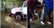 VIDEO | Joven es arrastrada por la corriente y se impacta contra camión en Tlalpan