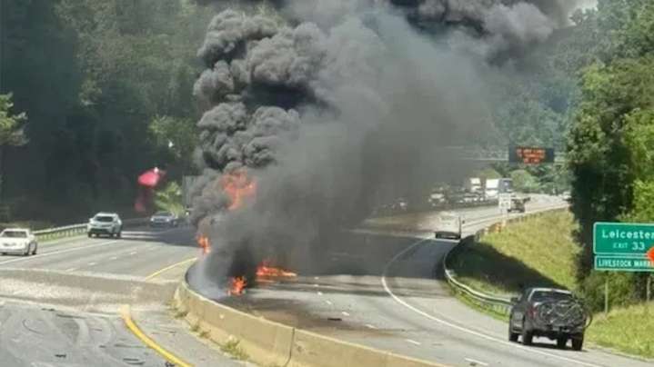 Massive truck fire, crash damages I-40 west of Asheville