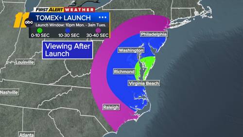 TOMEX+ Rocket launch might be visible in Central NC Monday night into overnight