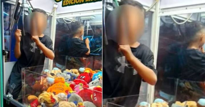 ¡Atrapado! Niño se queda atorado en una máquina de peluches en NL