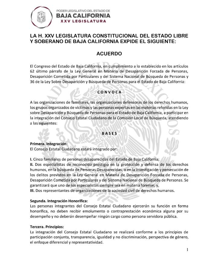 Emite Convocatoria para integrar Consejo Ciudadano de la Comisión de Búsqueda de BC