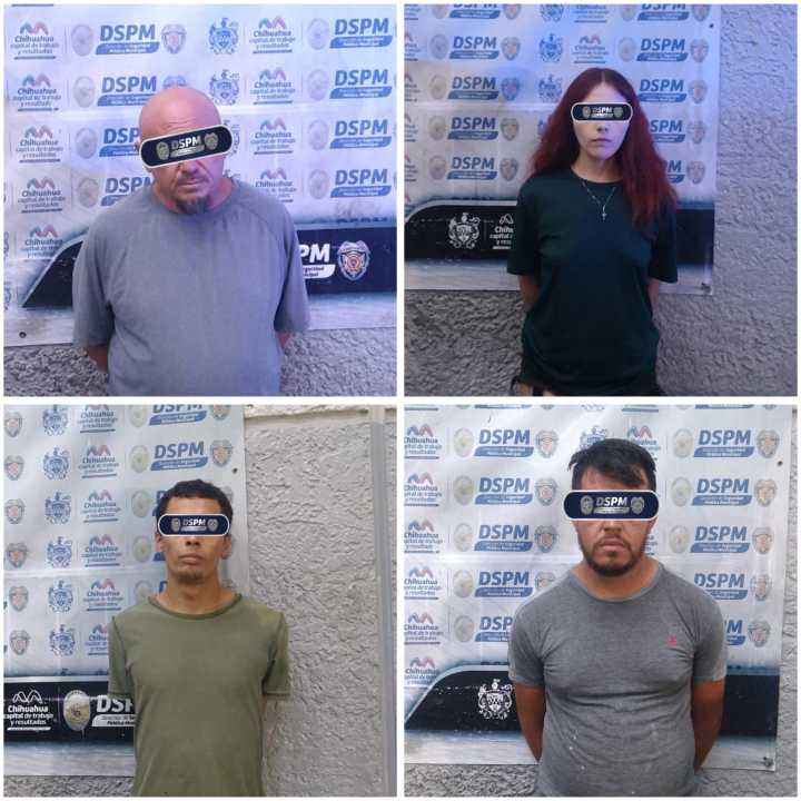 Detienen municipales a tres hombres y una mujer con droga y un arma al norte