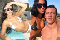 Dua Lipa flaunts her toned figure in polka dot bikini while posing with fiancé Callum Turner