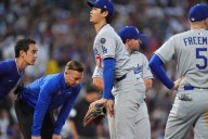 Dodgers' Ohtani roughed up by Rockies, leaves game after getting hit on right thigh by line drive
