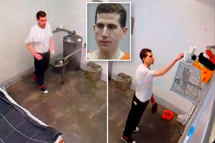 Videos of Bryan Kohberger with red hands inside cell being probed by Idaho prison