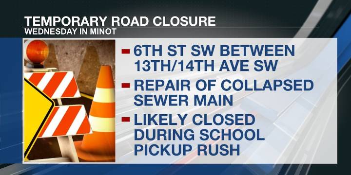 Collapsed sewer main to impact traffic on 6th Street SW in Minot