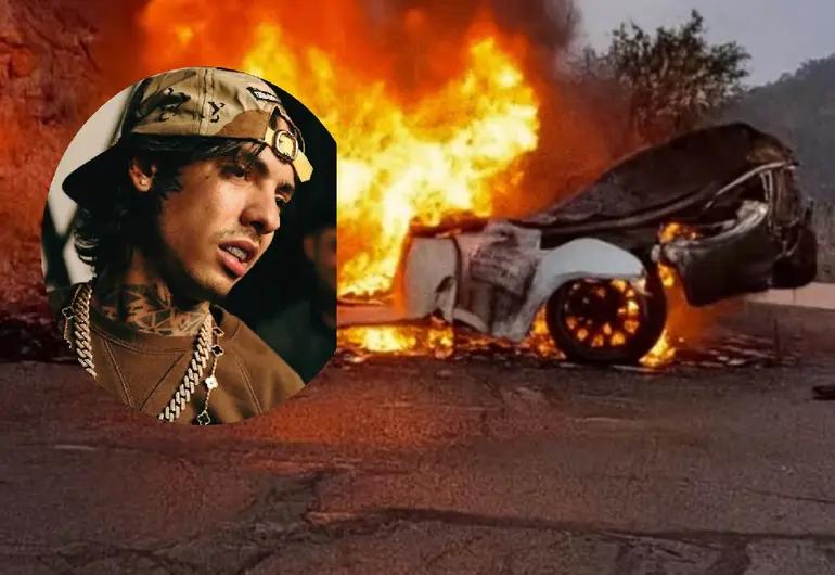 Se incendia la camioneta de Natanael Cano
