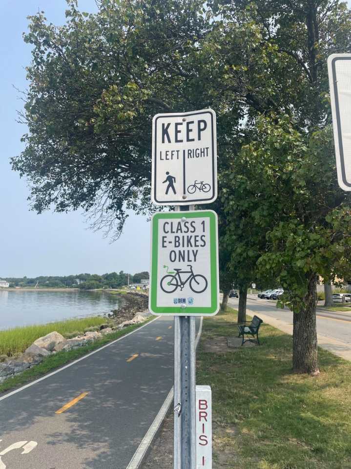 Signs clarify permitted e-bikes on East Bay Bike Path