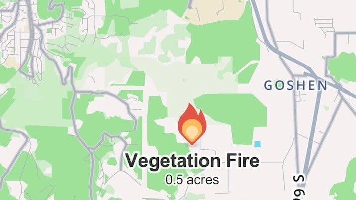 Vegetation fire reported on Scharen Road in Eugene