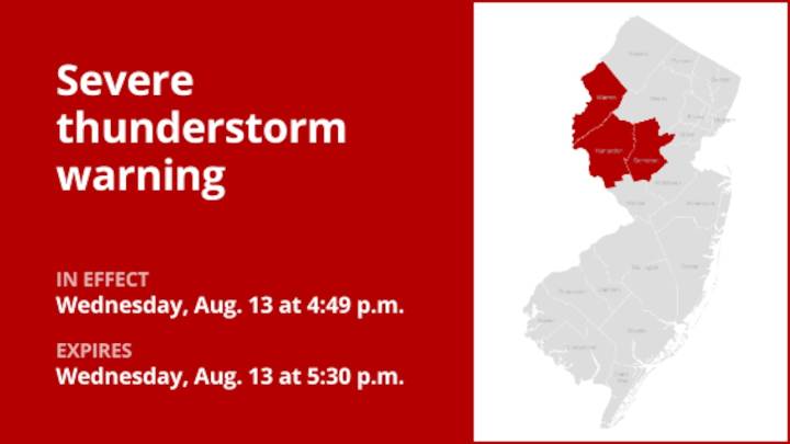 Thunderstorms with damaging winds spark warnings in several N.J. counties Wednesday