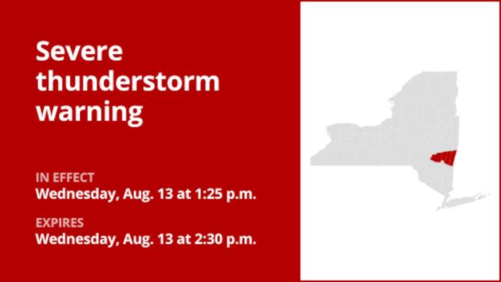 NY weather: Damaging winds and quarter-sized hail foreseen with thunderstorms in Columbia and Greene counties Wednesday
