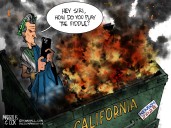 Cartoonist’s take: Newsom’s California dumpster fire