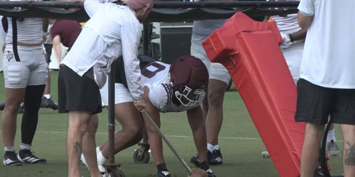 Physicality and intensity ramp up at Aggie football practice