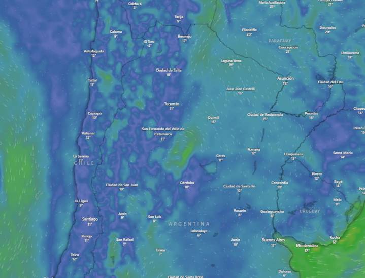Las provincias afectadas. Hay alerta amarilla por vientos fuertes para este domingo 17 de agosto