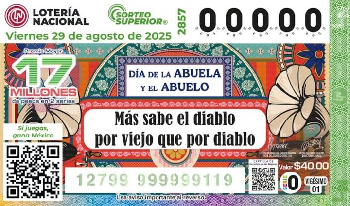 Lotería Nacional conmemora Día de la Abuela y el Abuelo con billete alusivo