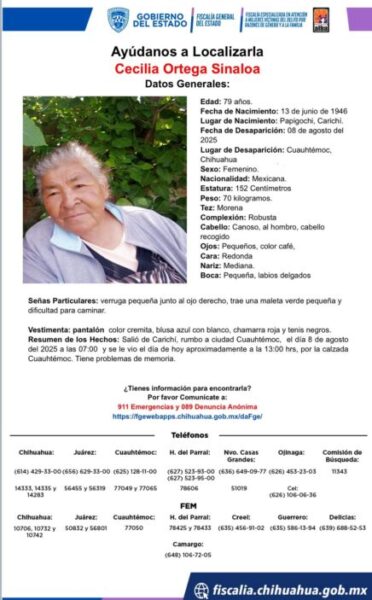 Buscan a mujer adulto mayor