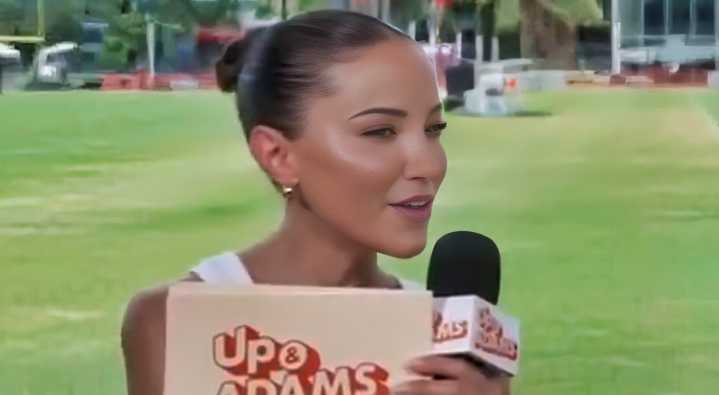 VIDEO: Kay Adams Has The Internet In Stitches As She Looked Like “The Pet Ant Of An Ant” During Her Interview Beside Gigantic NFL Superstar