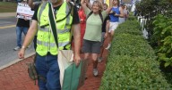 Protestors rally at Frederick City Hall, then march, in support of democracy, due process