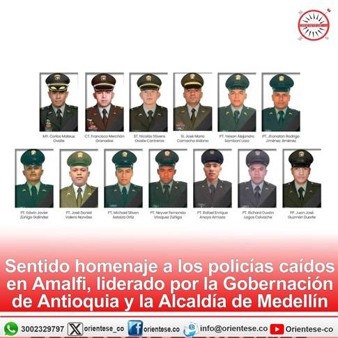Sentido homenaje a los policías caídos en Amalfi, liderado por la Gobernación de Antioquia y la Alcaldía de Medellín