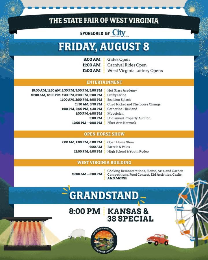 State Fair of West Virginia Schedule for Aug. 8