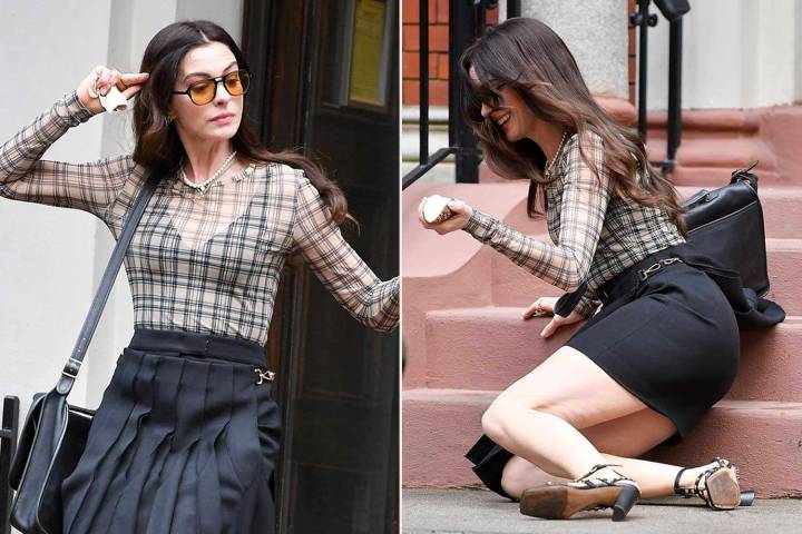 Anne Hathaway Takes Tumble on Broken Heel While Filming 'Devil Wears Prada 2'