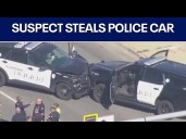 Suspect caught on camera stealing police cruiser in California