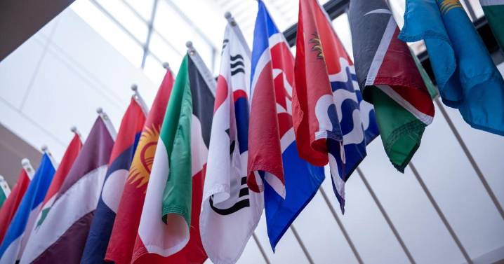 Some flags going back up Canyon Ridge High School