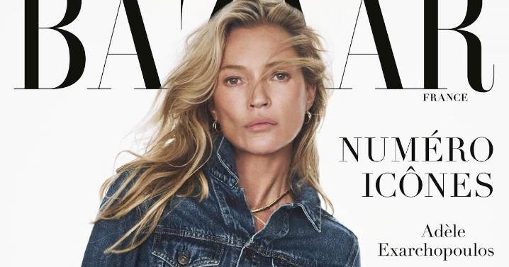 Kate Moss Works Double Denim on the Cover of Harper's Bazaar France for September 2025