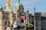 Protest banner appears on B.C. legislature, investigation underway