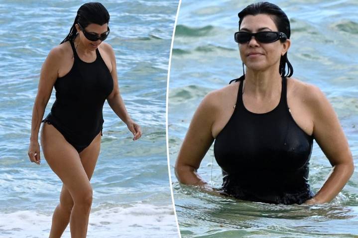 Kourtney Kardashian rocks thong swimsuit after pregnancy rumors