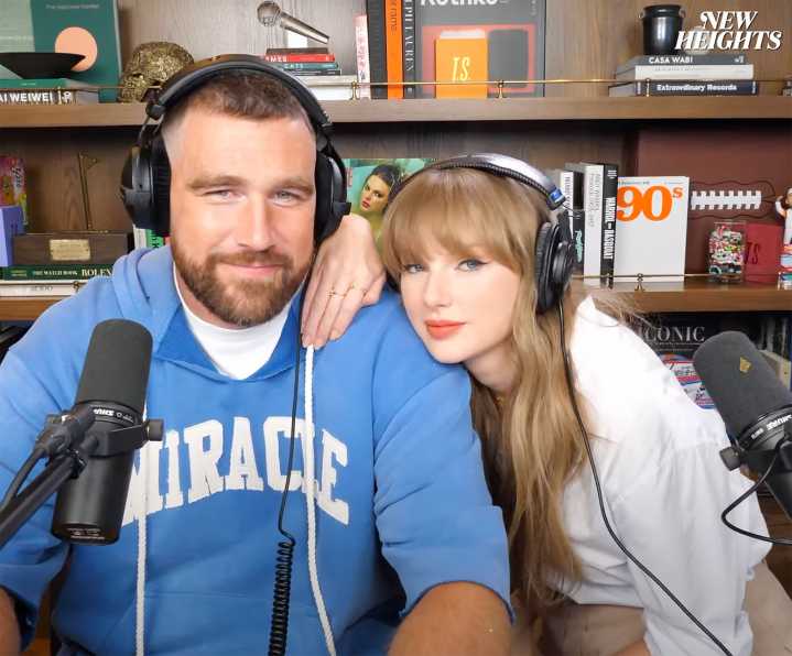 Taylor Swift Sweetly Kisses Travis Kelce to Wrap 'New Heights' Episode