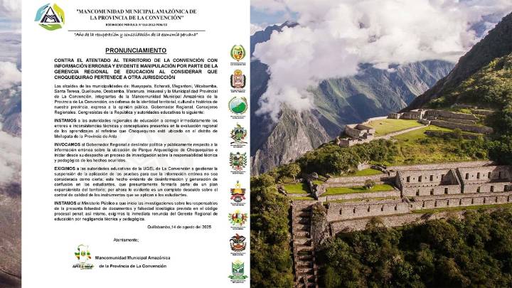 La Convención rechaza que en prueba regional para escolares se señale que Choquequirao está en Anta