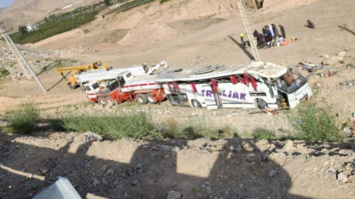 At least 26 dead & 14 injured in bus crash as coach veered off the road and rolled down road embankment in Afghanistan