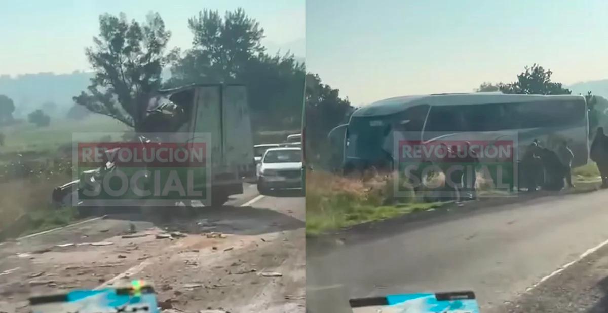 Camioneta y autobús chocan en la Morelia-Charo; reportan varios heridos